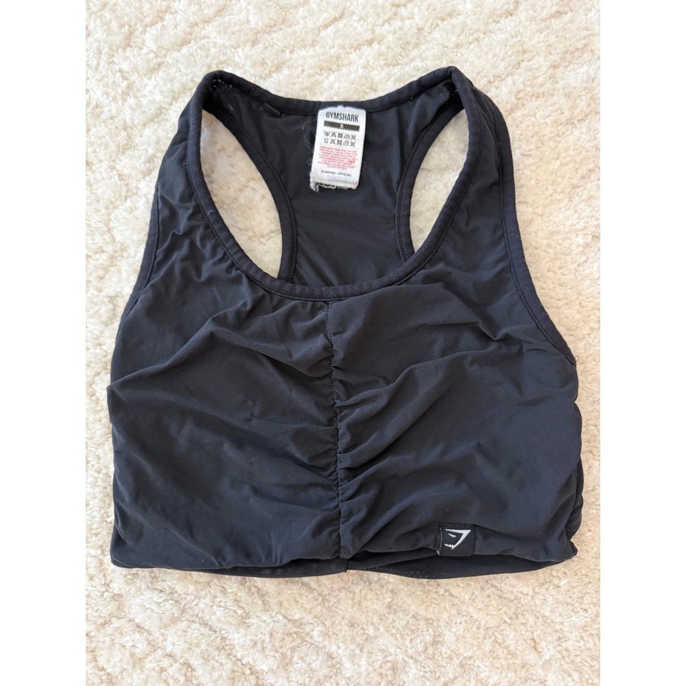 Gymshark Women Black Ruched Training Sports Bra Racerback Cutout Size S